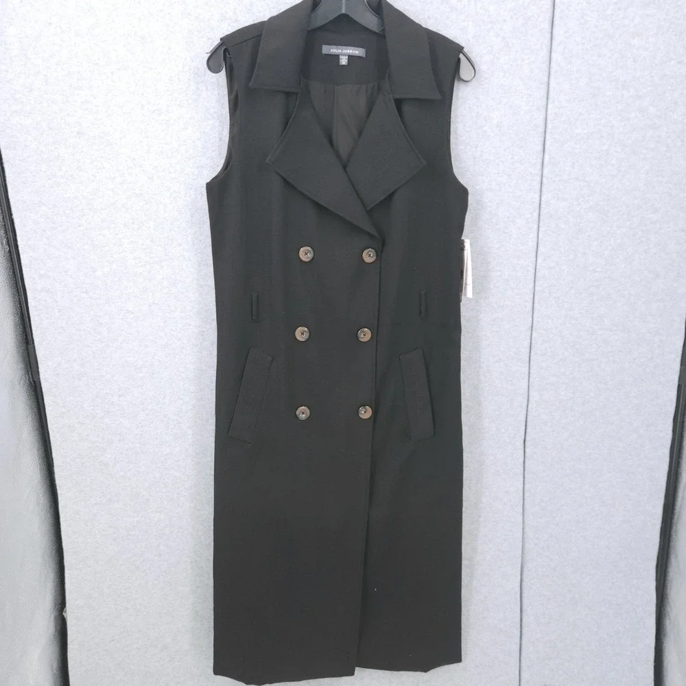 Julia Jordan Sleeveless A Line Button Black Jacket Dress Womens Size 10 READ
